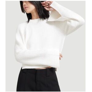 Modern Citizen White Caris Split Cuff & Hem Pullover Chunky Knit Sweater Medium